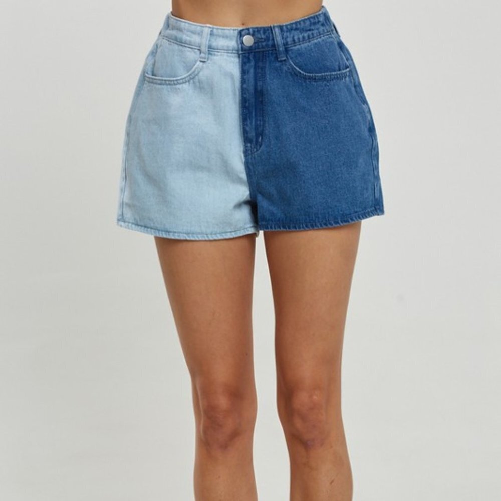 Color Block Denim Shorts